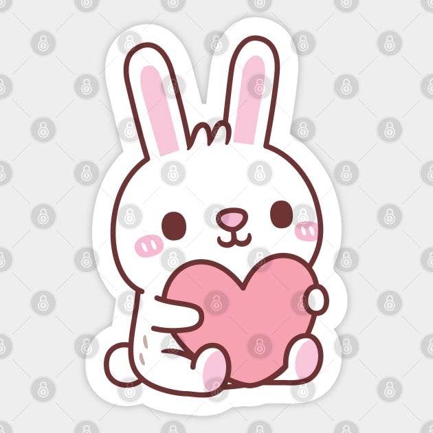 Cute White Bunny Rabbit Hugging Heart Doodle Sticker by rustydoodle